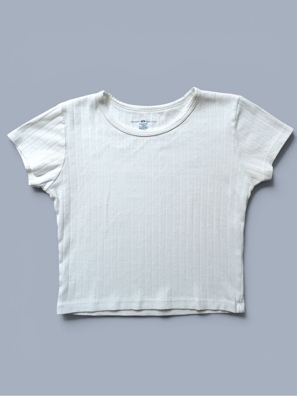 Brandy Melville White Ribbed Pointelle Baby Tee OS